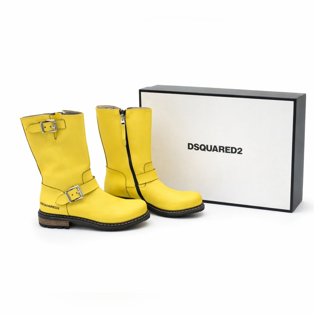 DSQUARED2 New NIB $300 Kids Yellow Leather Buckle Boots Sz 33
